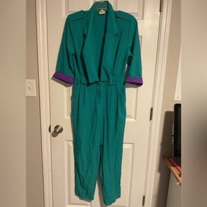 Elegant Green and purple Jumpsuit with Purple Accents